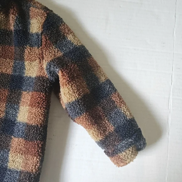 Scene & Heard Childs Jacket Size 4-5 Brown Navy Plaid Snap Front Teddy Fabric - Picture 5 of 11